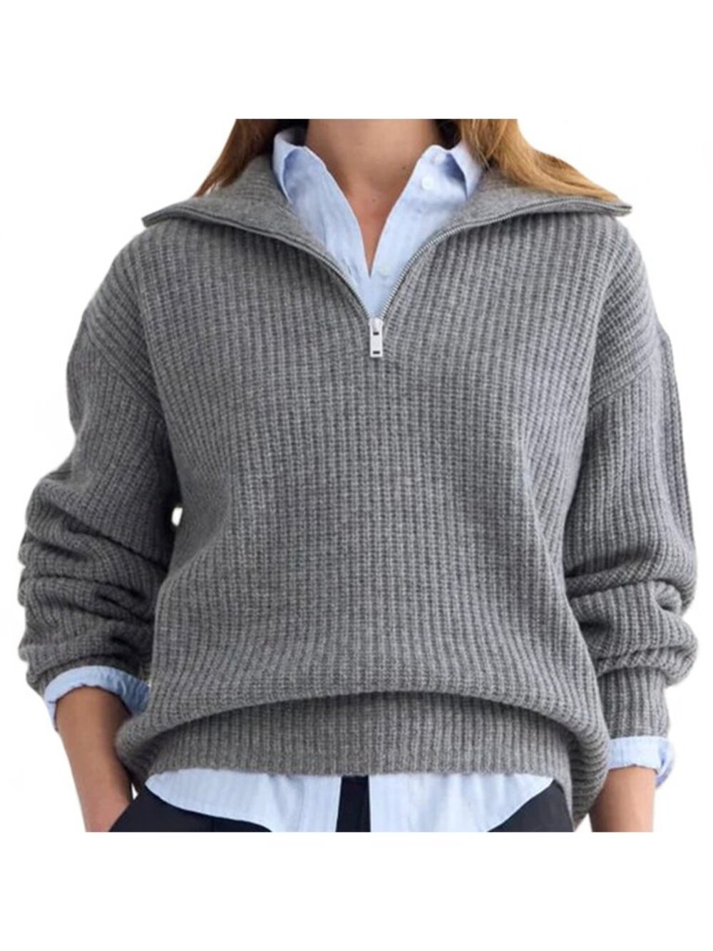 Everlane The Half Zip Sweater Heather Gray in Luxe Merino Wool Size Large NWT
